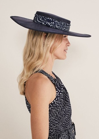 Phase Eight Navy Spotted Trim Boater Fascinator Hats Navy USA | 5489370-RW